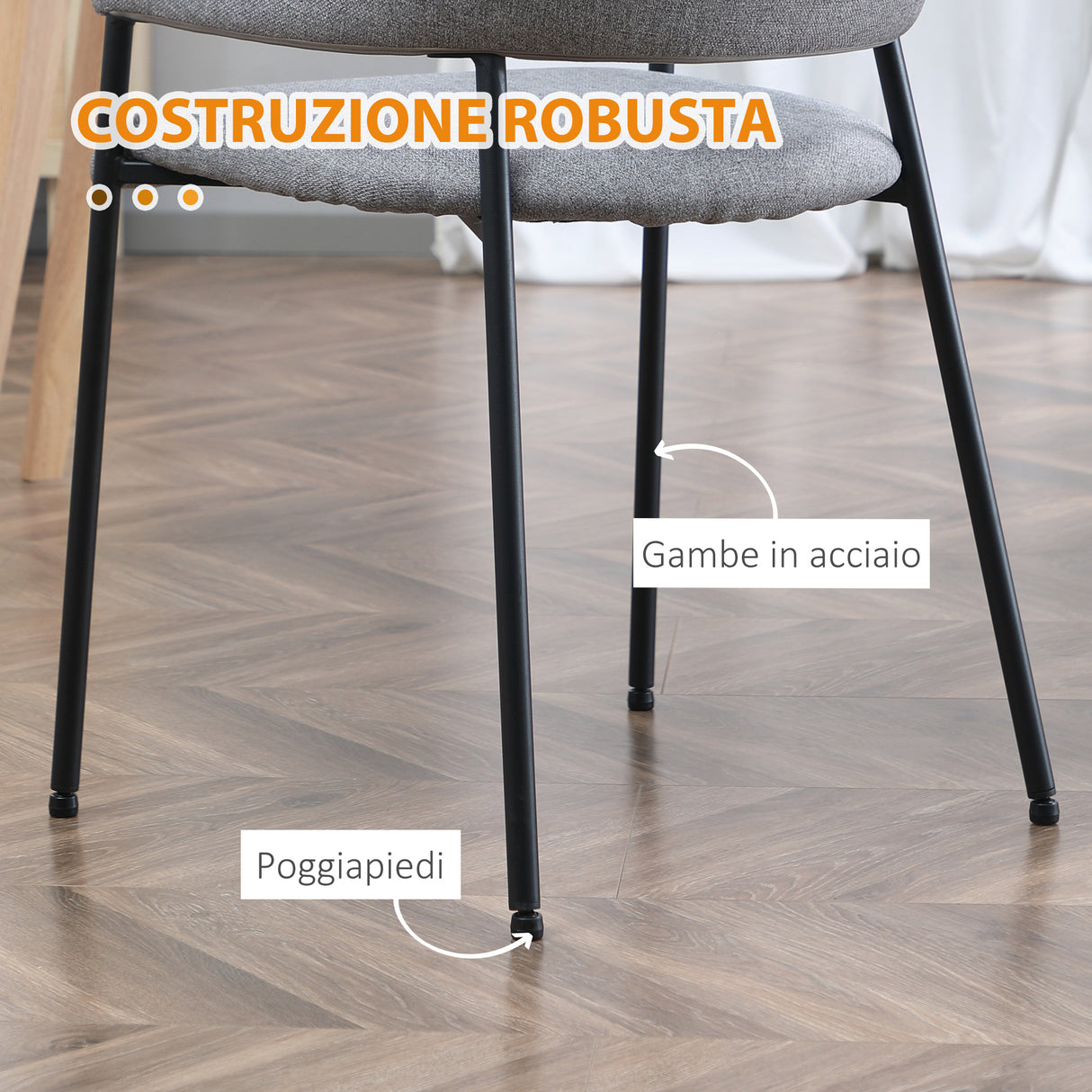 easycomfort easycomfort set da 2 sedie imbottite moderne in tessuto con braccioli e gambe in acciaio 54x54x84cm grigio