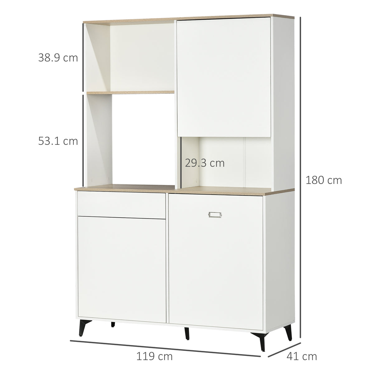 easycomfort easycomfort dispensa cucina in truciolato e mdf con ripiani aperti armadietti e cassetto 119x41x180 cm bianco
