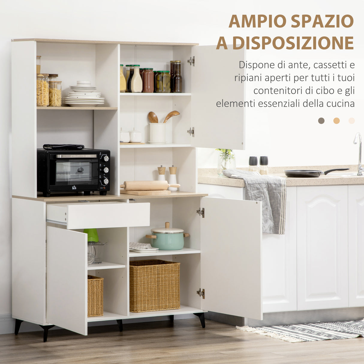 easycomfort easycomfort dispensa cucina in truciolato e mdf con ripiani aperti armadietti e cassetto 119x41x180 cm bianco