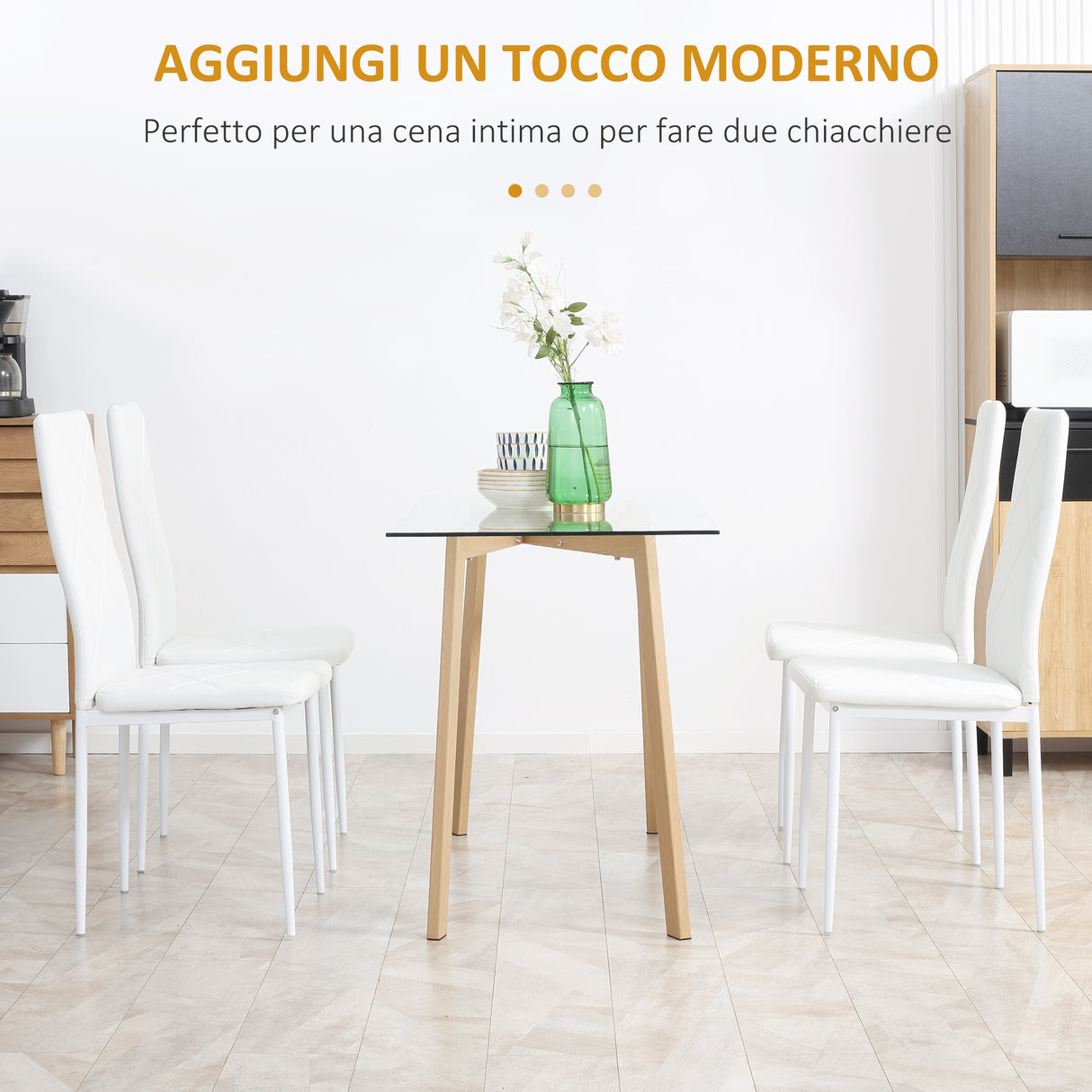 easycomfort easycomfort set di 4 sedie da pranzo con schienale alto in finta pelle e acciaio 41x50x97cm bianco