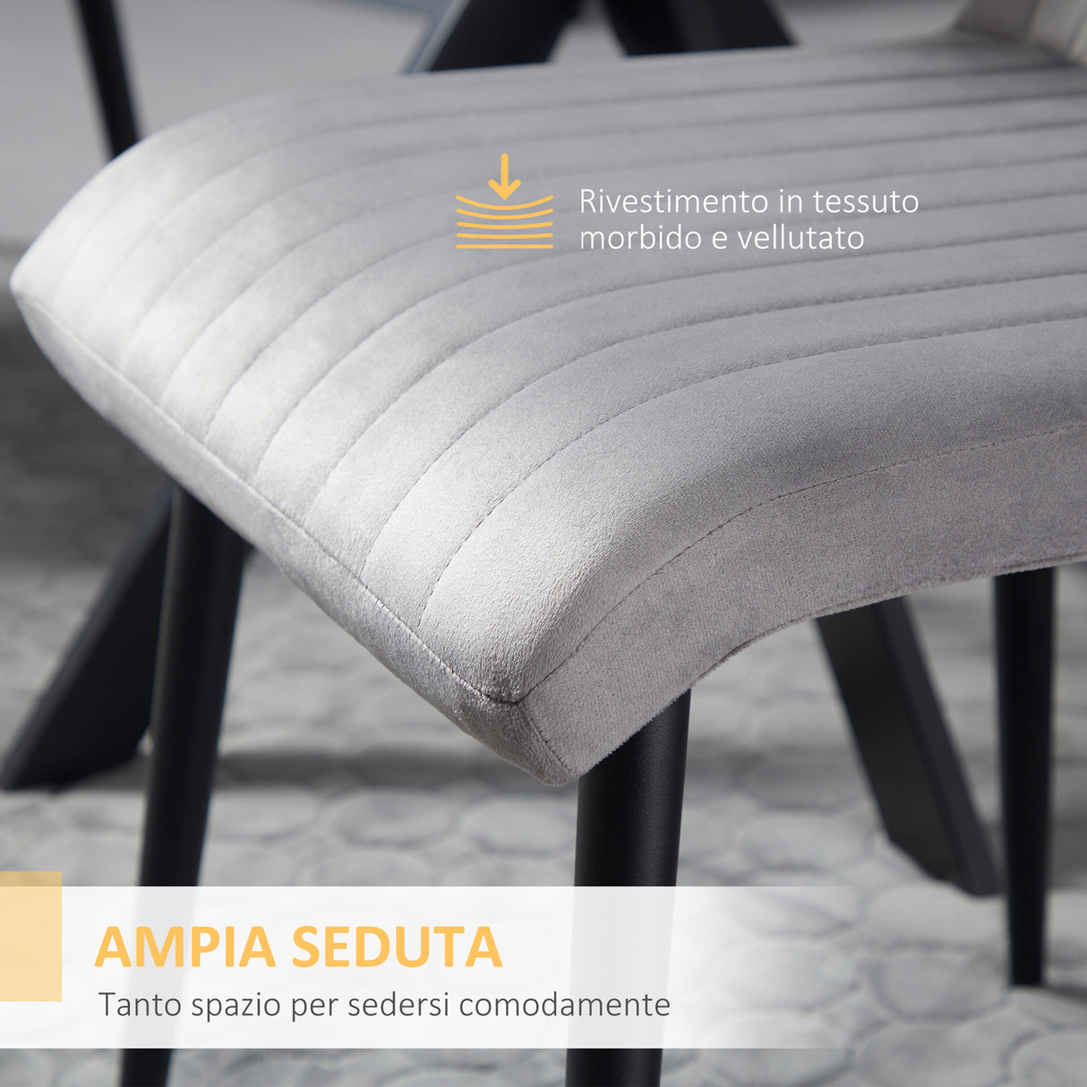 easycomfort easycomfort set 2 sedie da cucina imbottite e salvaspazio con gambe in acciaio 43x58x90 cm grigio e nero