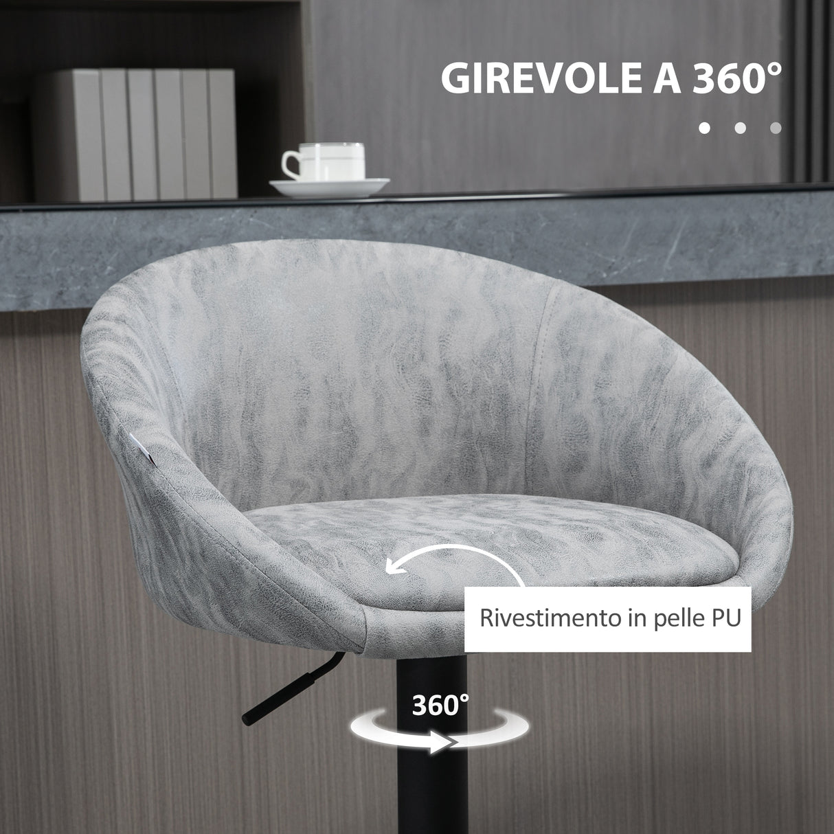 easycomfort easycomfort set 2 sgabelli da bar con altezza regolabile rivestimento finta pelle e schienale grigio chiaro