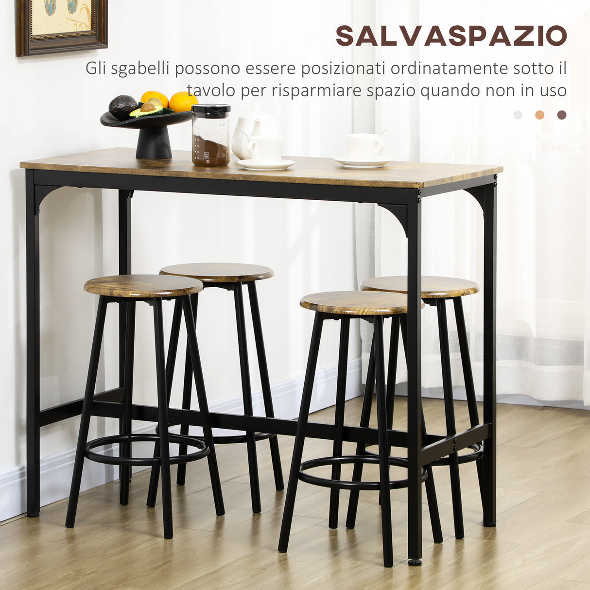 easycomfort easycomfort set da bar 5 pezzi con tavolo alto e 4 sgabelli stile industriale marrone e nero