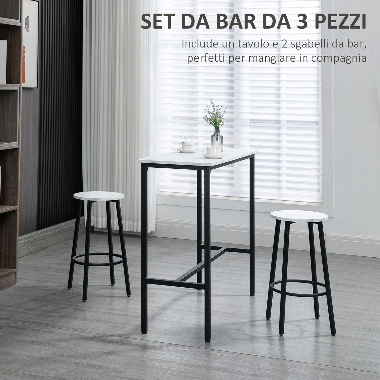 easycomfort easycomfort set 3 pezzi con tavolo rettangolare e 2 sgabelli da bar in truciolato mdf e acciaio bianco e nero