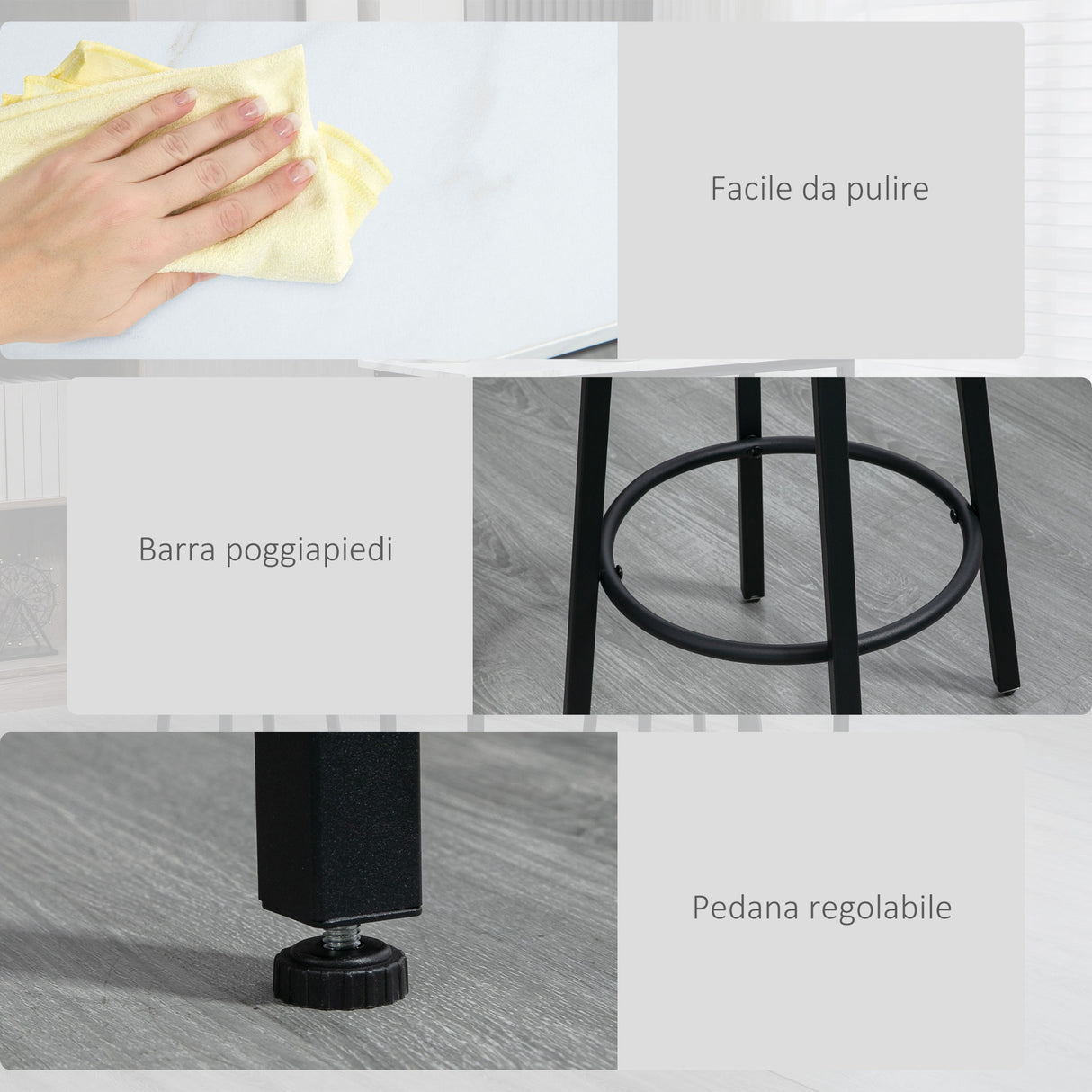 easycomfort easycomfort set 3 pezzi con tavolo rettangolare e 2 sgabelli da bar in truciolato mdf e acciaio bianco e nero