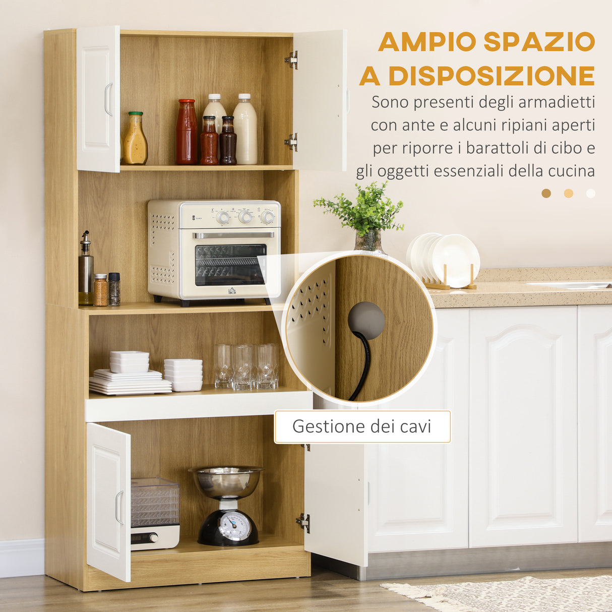 easycomfort easycomfort mobile dispensa alto in truciolato a 4 ante con armadietti e ripiano aperto 80x40x180 cm
