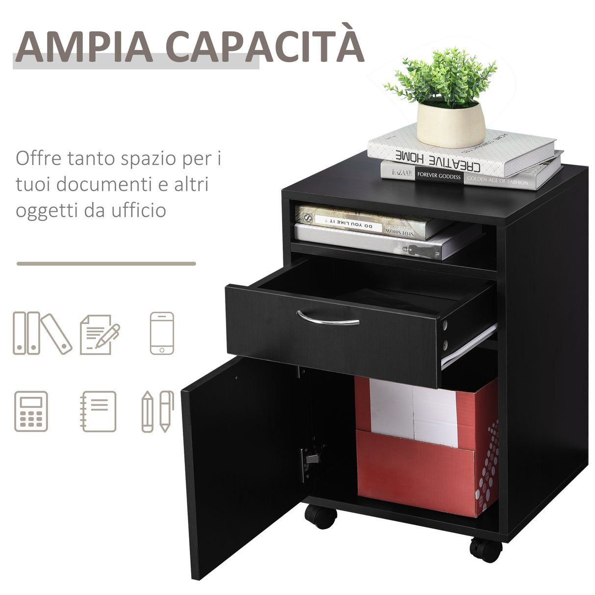 easycomfort easycomfort cassettiera portadocumenti da ufficio in legno nero con ruote e 2 cassetti ean 8054111843461