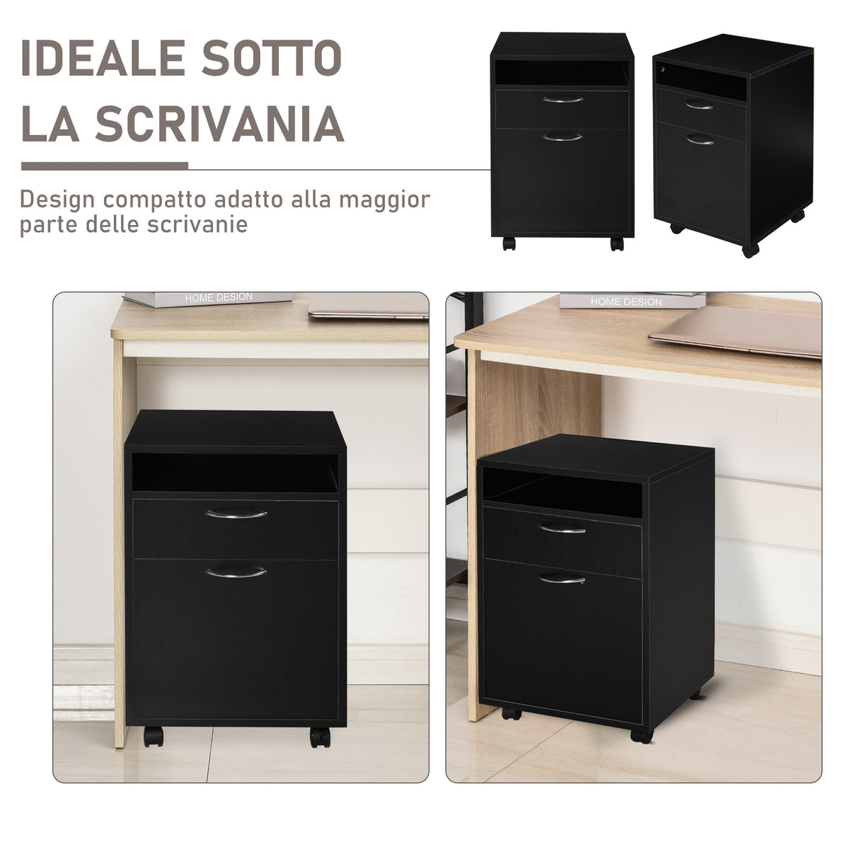 easycomfort easycomfort cassettiera portadocumenti da ufficio in legno nero con ruote e 2 cassetti ean 8054111843461