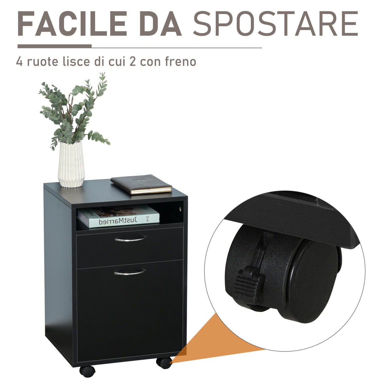 easycomfort easycomfort cassettiera portadocumenti da ufficio in legno nero con ruote e 2 cassetti ean 8054111843461
