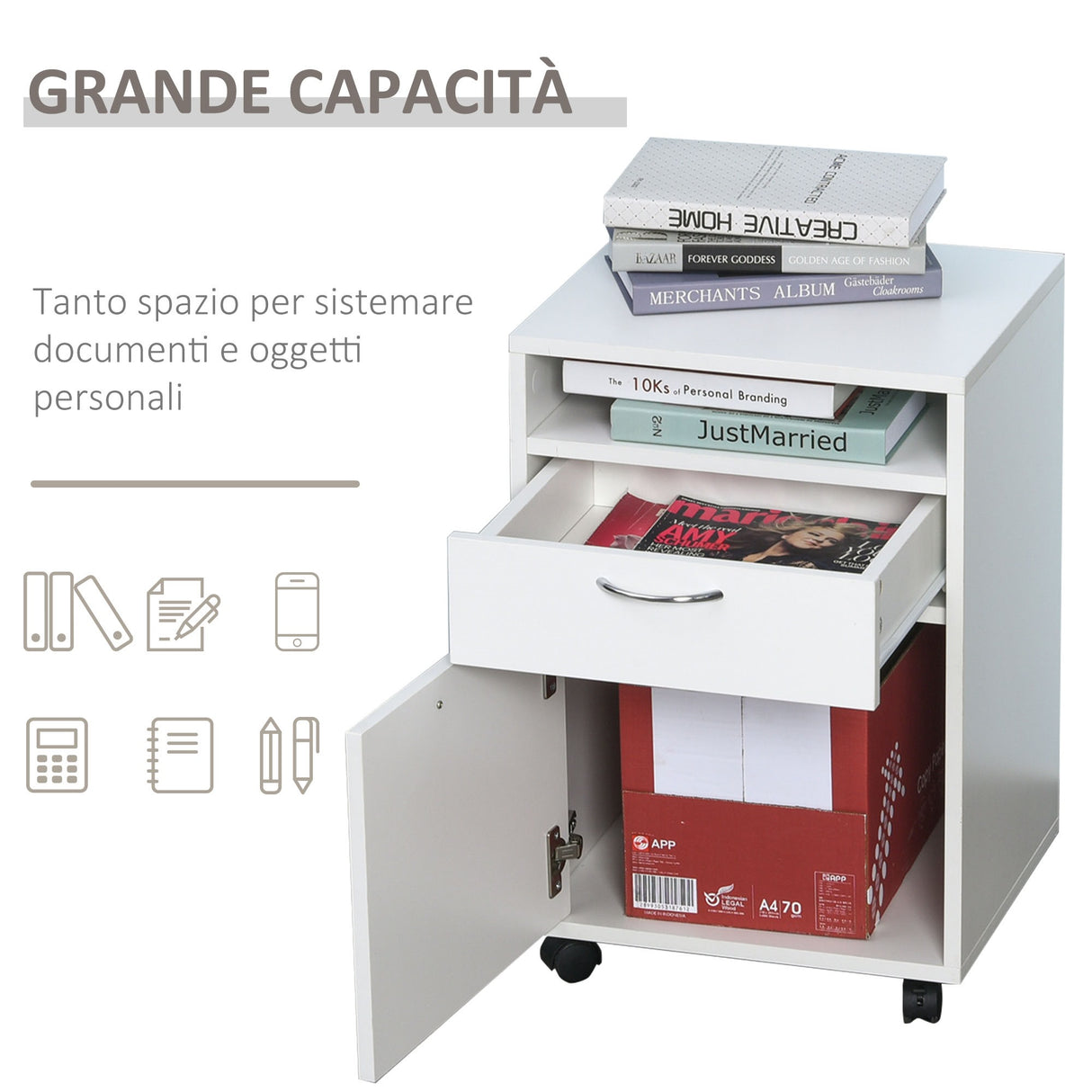 easycomfort easycomfort cassettiera portadocumenti da ufficio in legno con 2 scomparti e ruote bianco 40x35x60cm ean 8054111845441