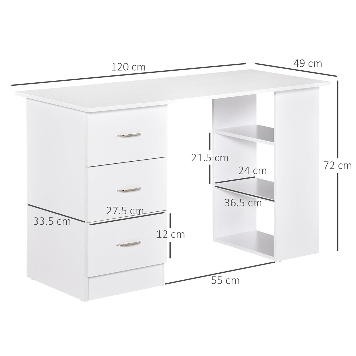 easycomfort easycomfort scrivania moderna con 3 cassetti e ripiani in legno bianco 120x49x72cm ean 8054111847582