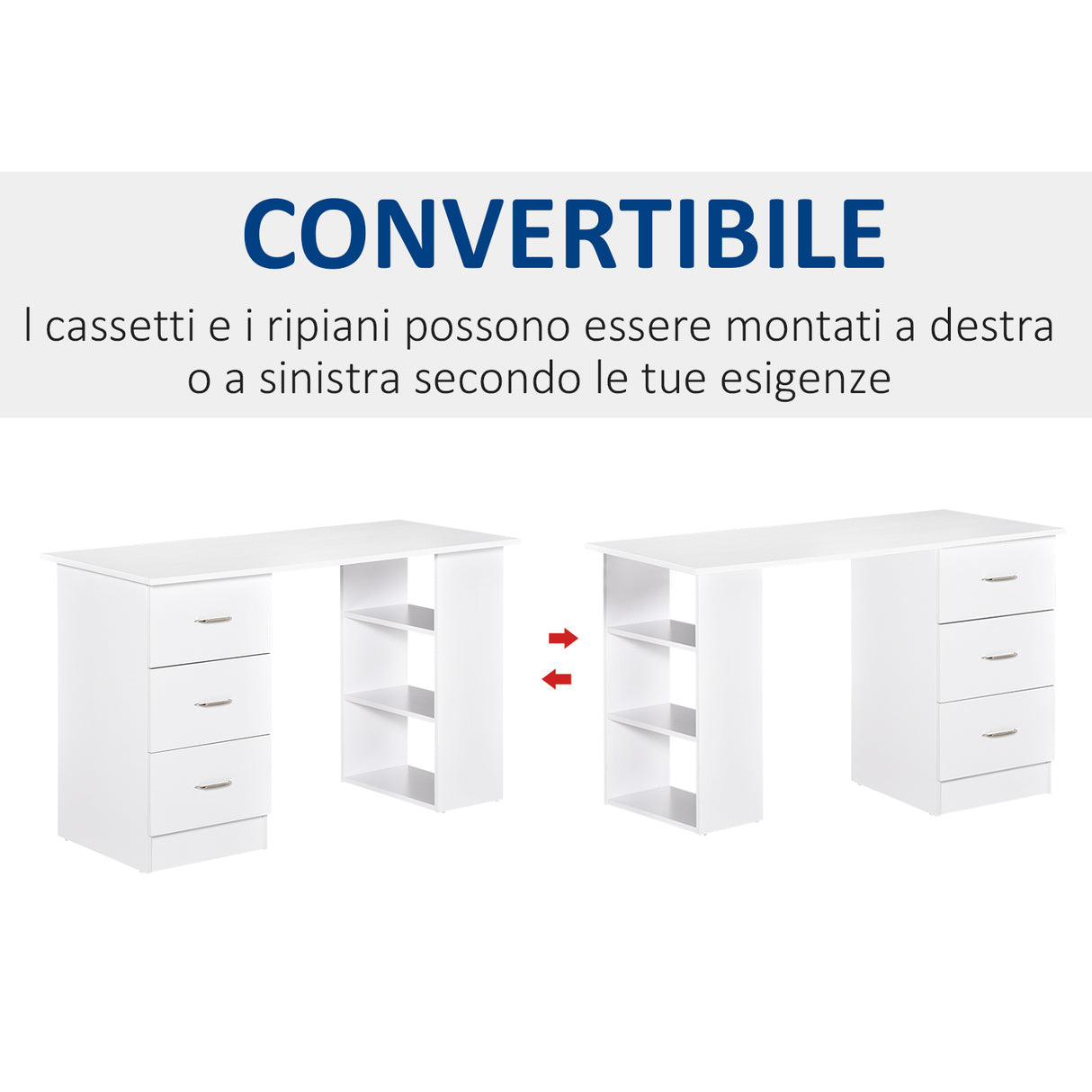 easycomfort easycomfort scrivania moderna con 3 cassetti e ripiani in legno bianco 120x49x72cm ean 8054111847582