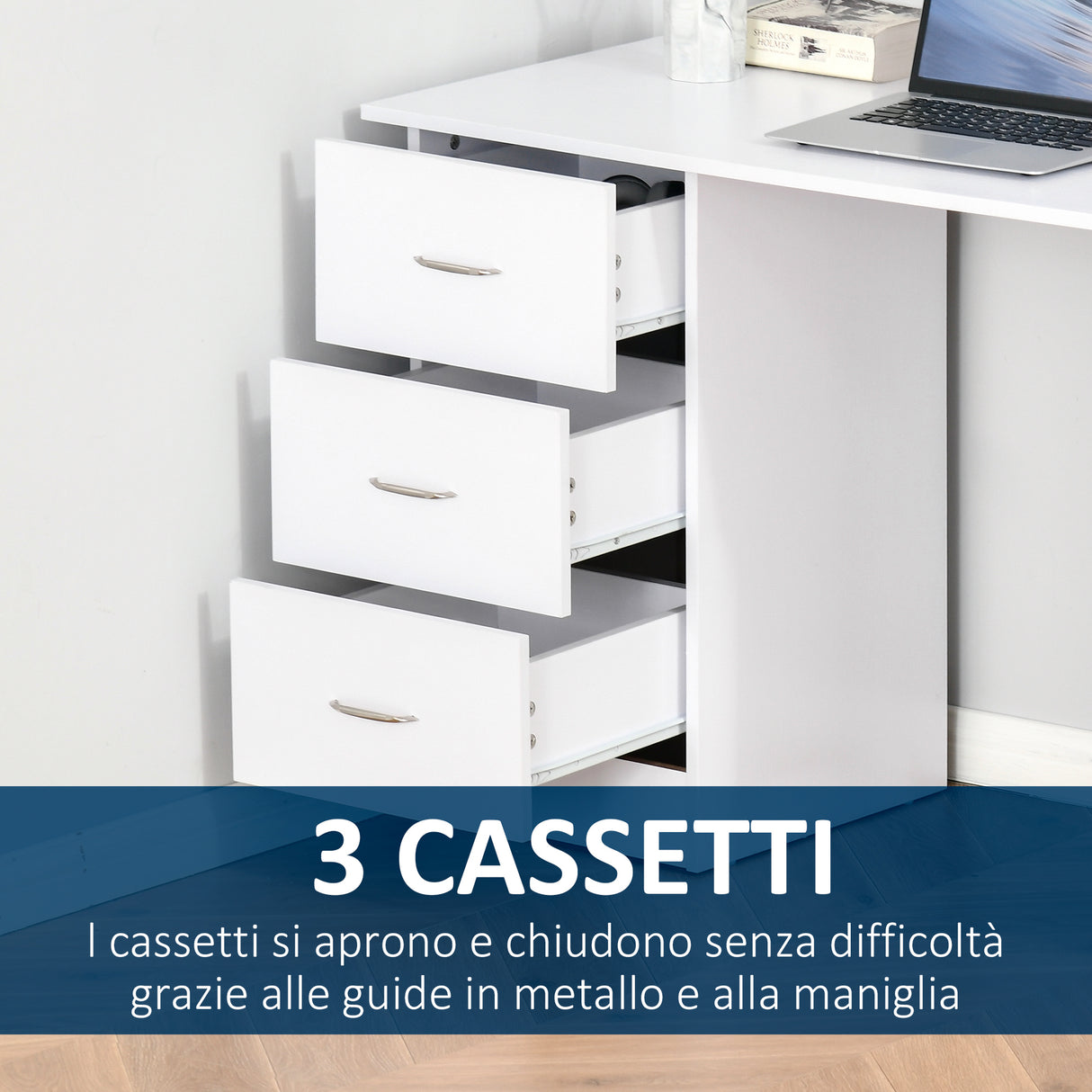 easycomfort easycomfort scrivania moderna con 3 cassetti e ripiani in legno bianco 120x49x72cm ean 8054111847582