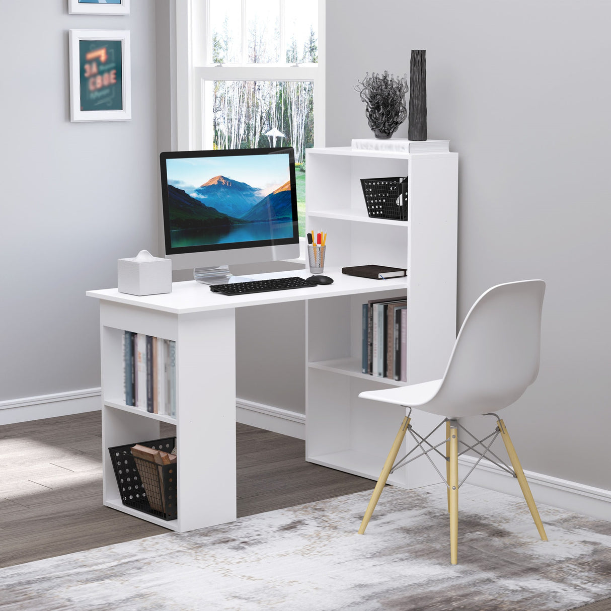 easycomfort easycomfort scrivania moderna con libreria in legno bianco 120x55x120cm ean 8054144130781