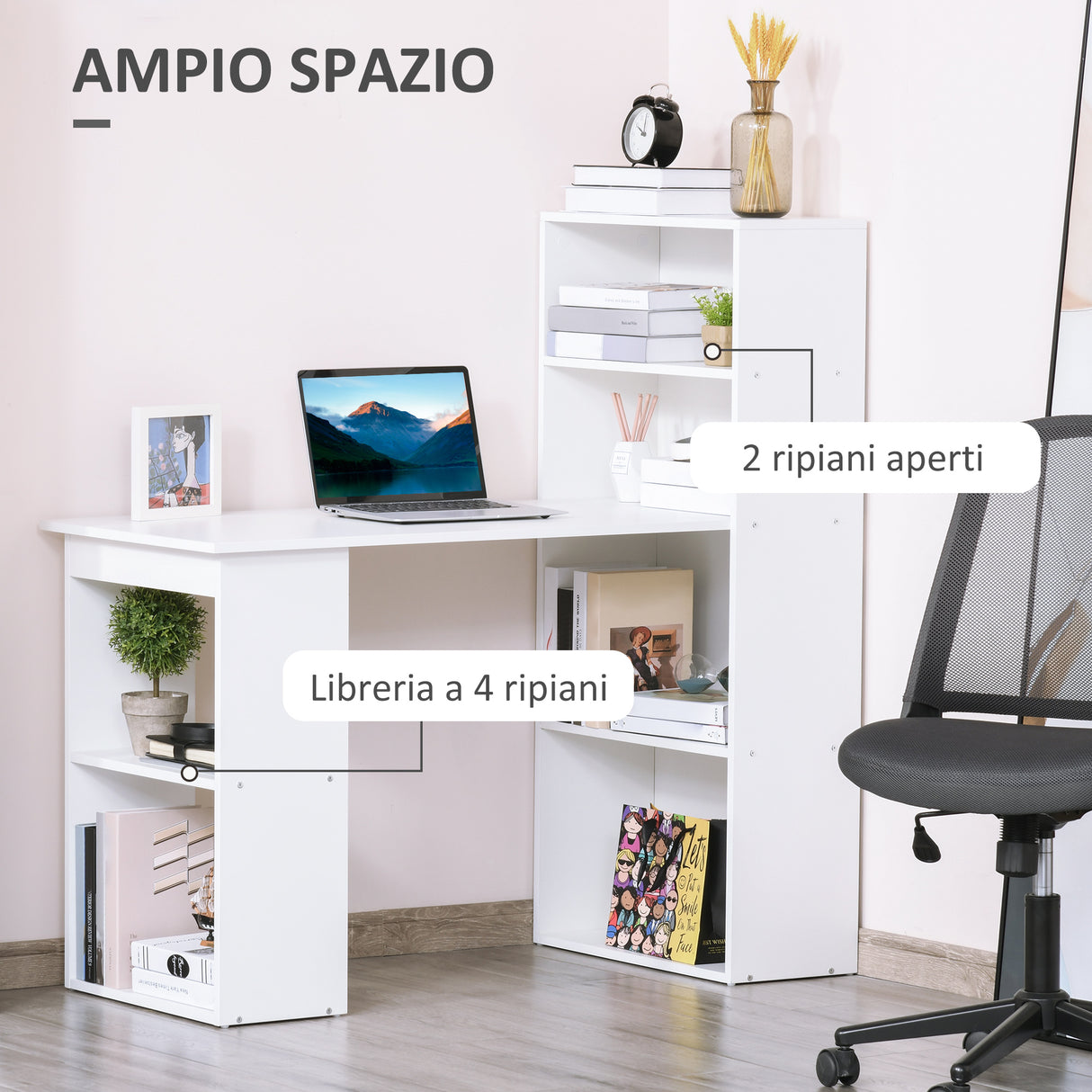 easycomfort easycomfort scrivania moderna con libreria in legno bianco 120x55x120cm ean 8054144130781