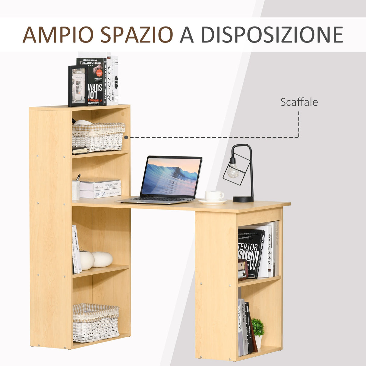 easycomfort easycomfort scrivania moderna con libreria in legno naturale 120x55x120cm ean 8054144134253