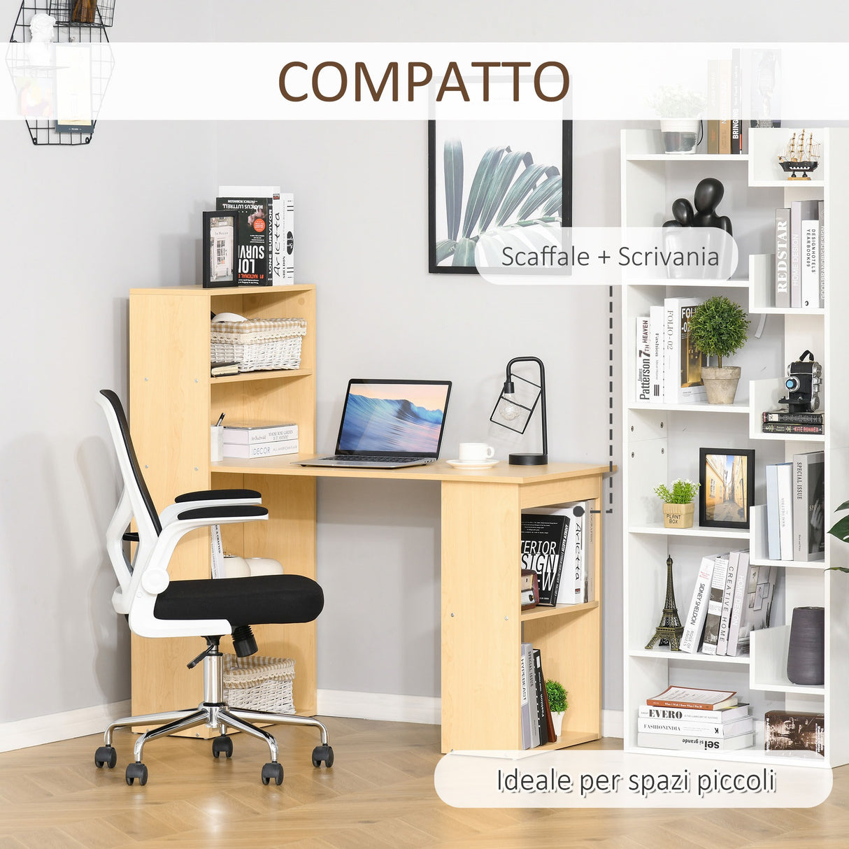 easycomfort easycomfort scrivania moderna con libreria in legno naturale 120x55x120cm ean 8054144134253