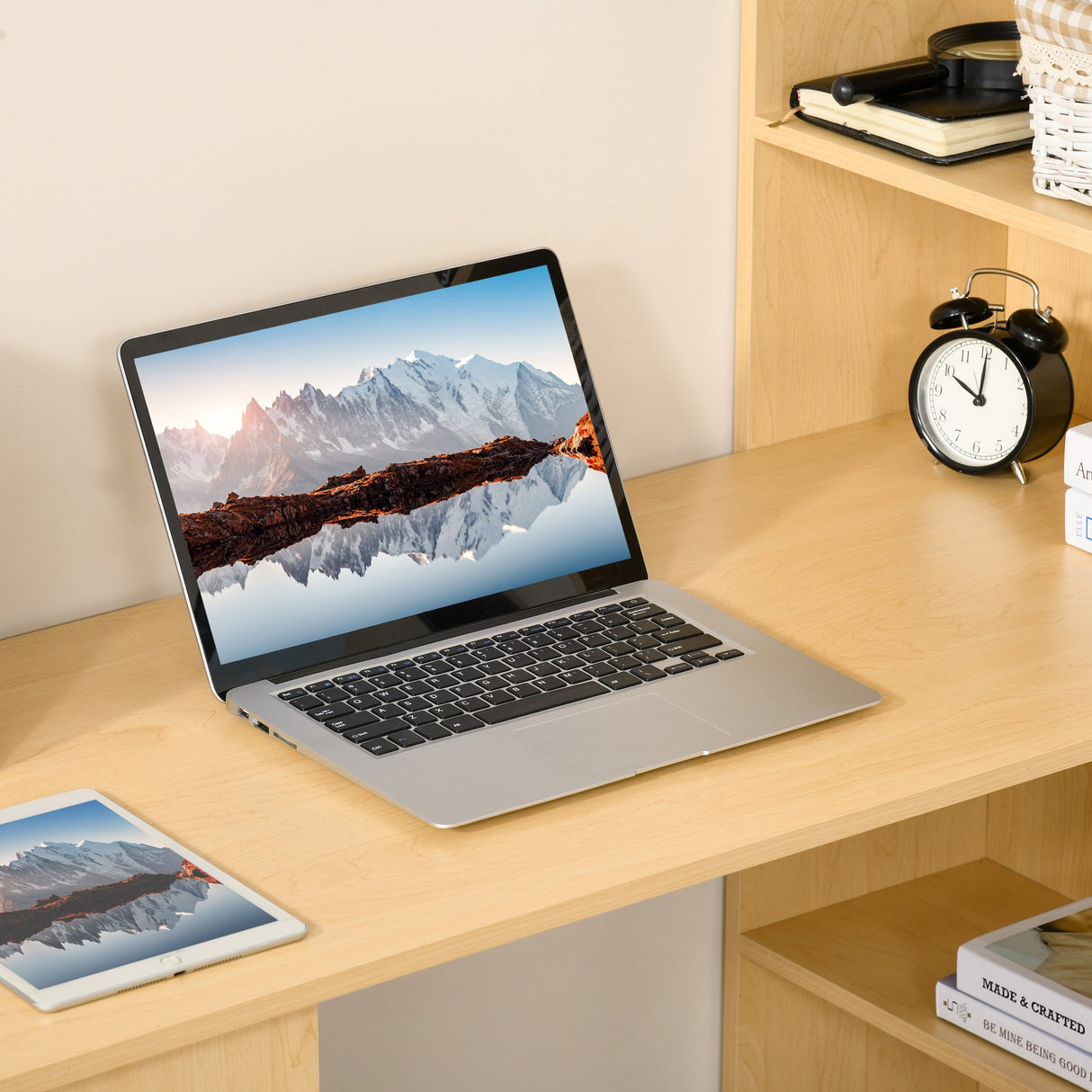 easycomfort easycomfort scrivania moderna con libreria in legno naturale 120x55x120cm ean 8054144134253