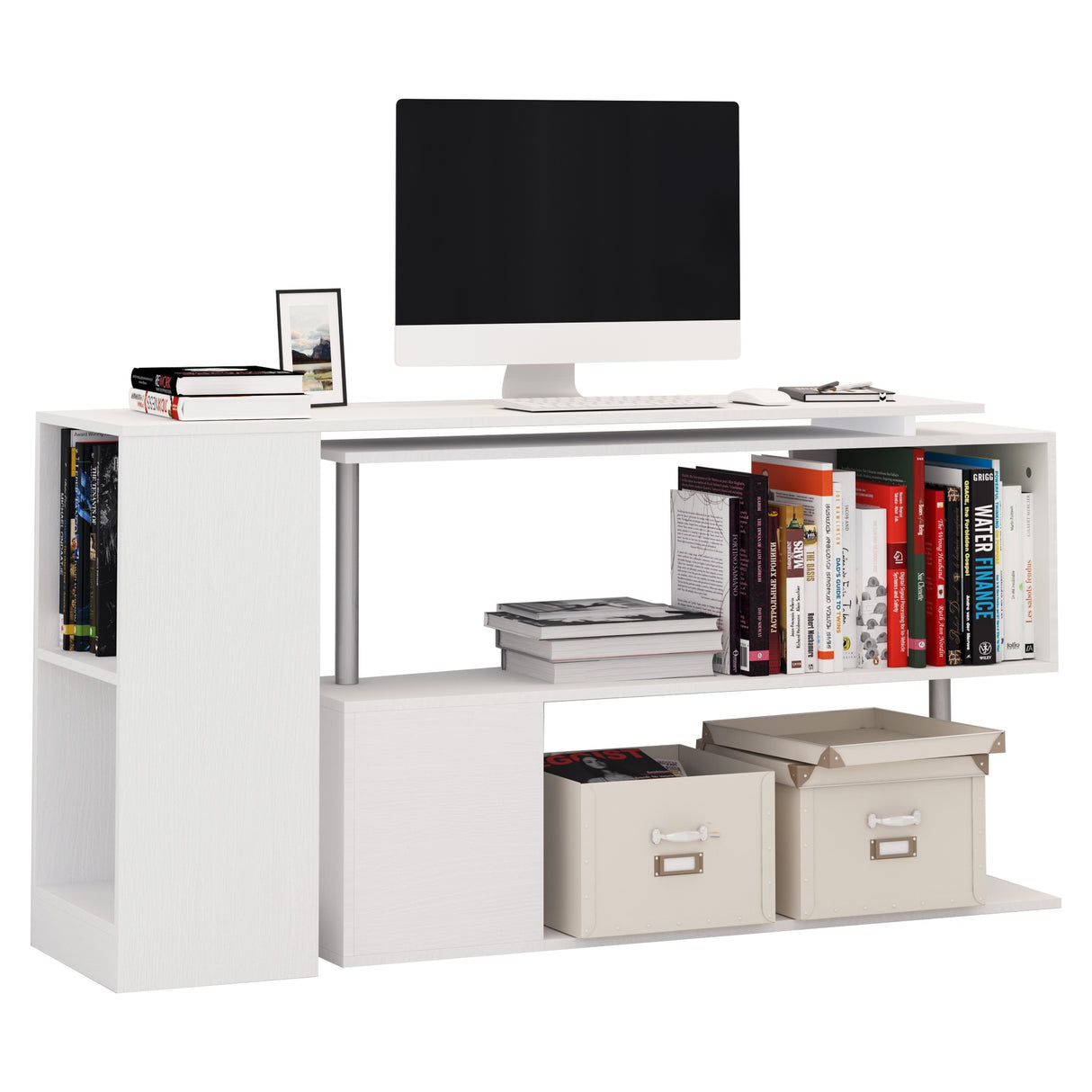easycomfort easycomfort scrivania moderna e angolare per pc camera o ufficio in legno bianco con libreria ean 8054144130217