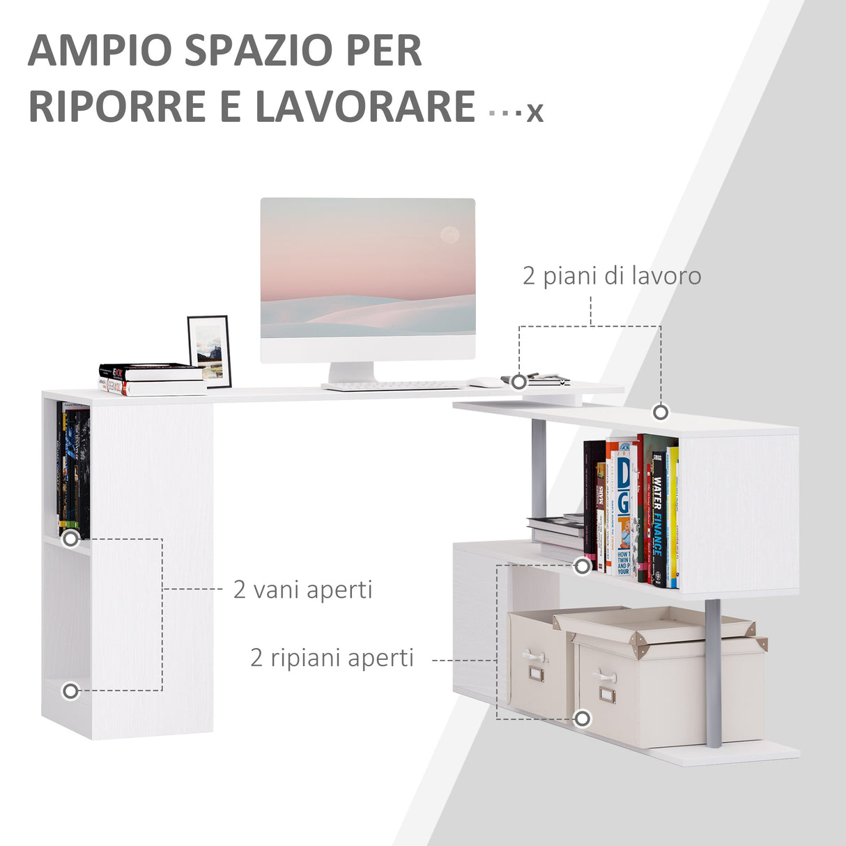 easycomfort easycomfort scrivania moderna e angolare per pc camera o ufficio in legno bianco con libreria ean 8054144130217