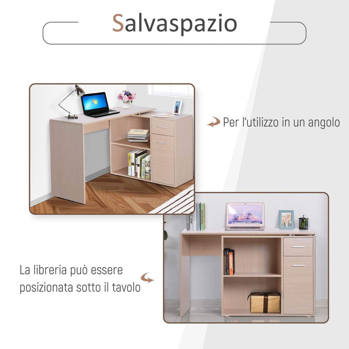 easycomfort easycomfort scrivania angolo con 2 ripiani e 2 cassetti color legno rovere 117x82x74cm ean 8054111846110