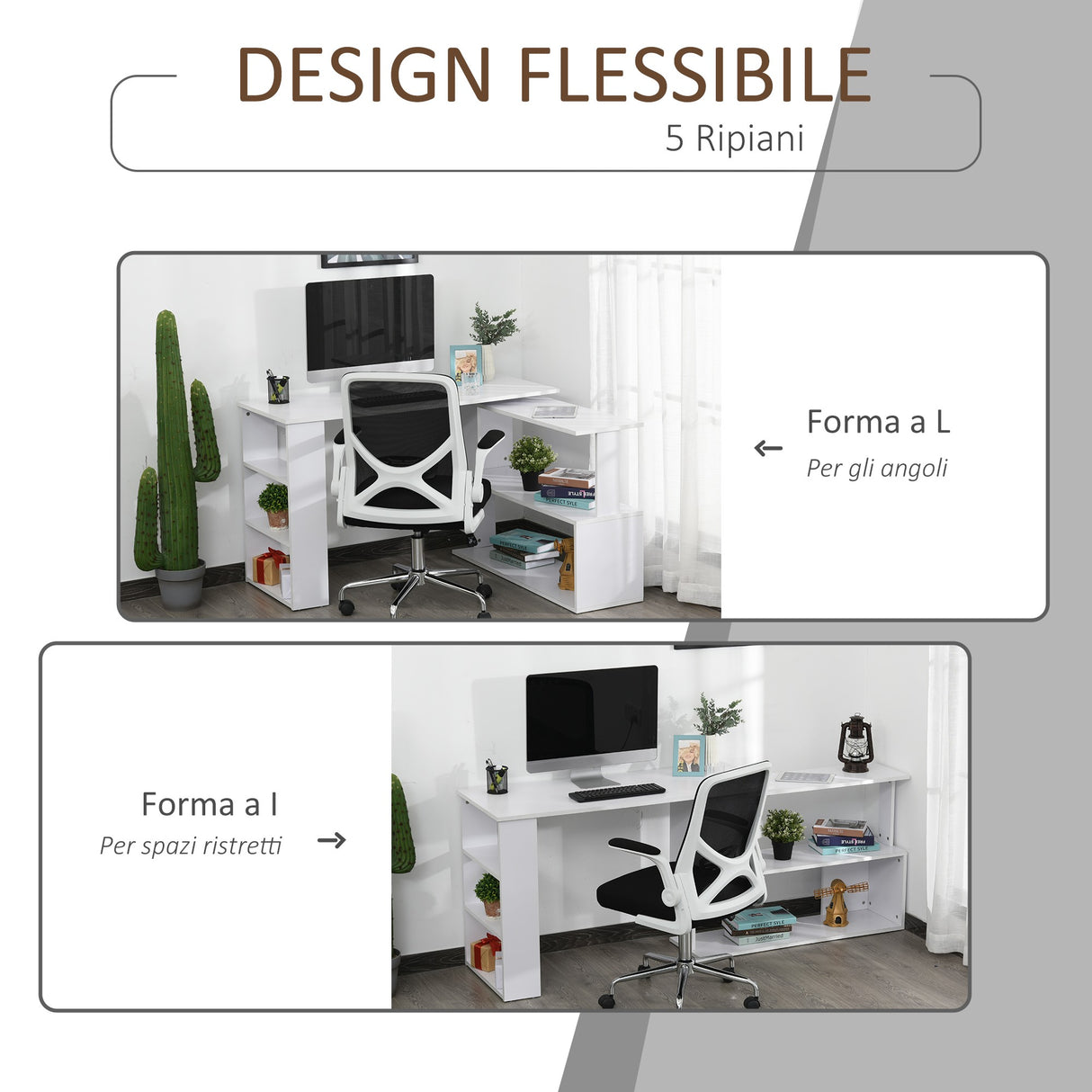 easycomfort easycomfort scrivania ad angolo con 5 ripiani bianca 120 x 100 x 74.5cm ean 8054111845861