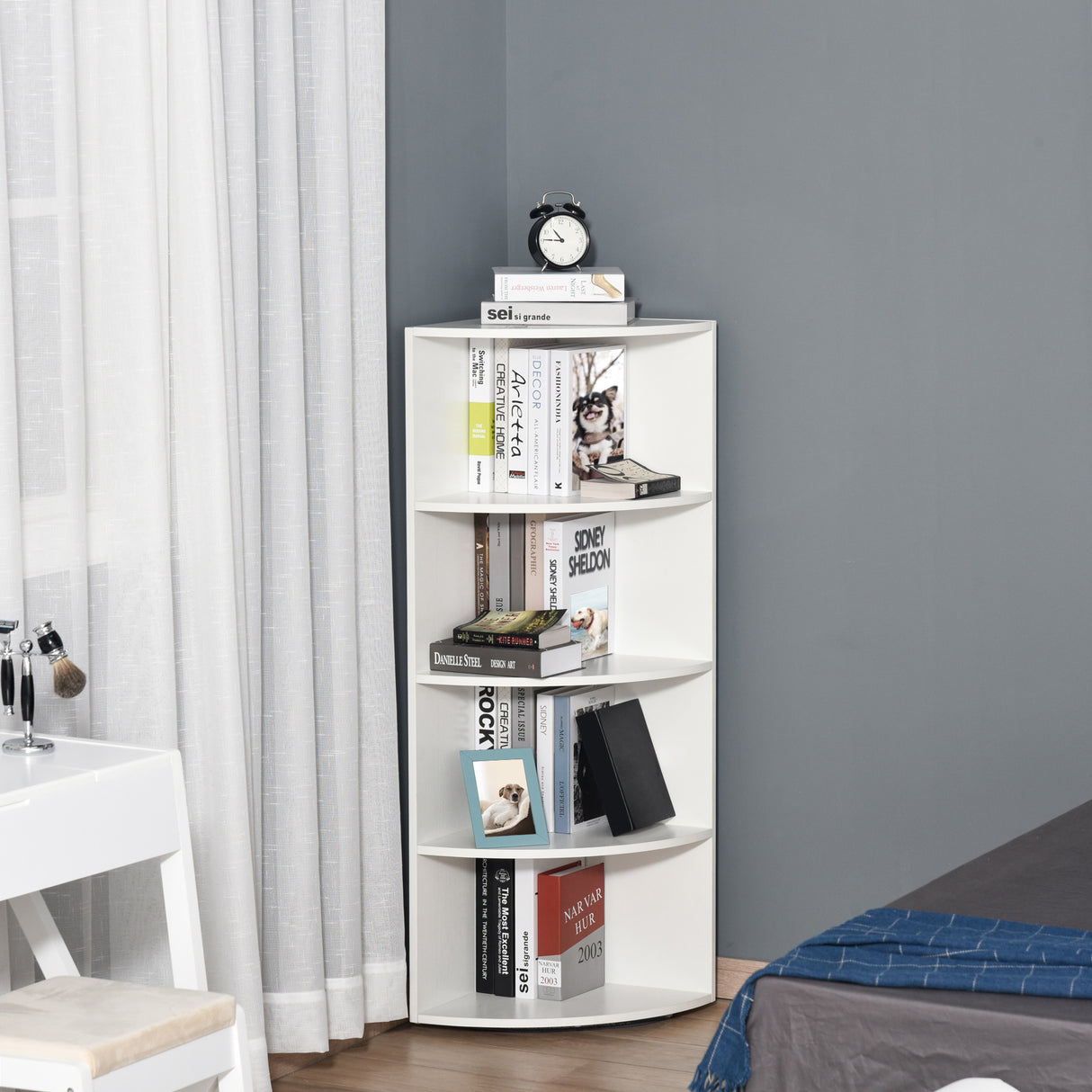 easycomfort easycomfort libreria ad angolo 4 ripiani a muro e parete 39.5x39.5x120cm bianco legno ean 8054144131085
