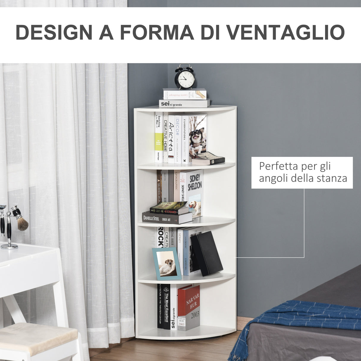 easycomfort easycomfort libreria ad angolo 4 ripiani a muro e parete 39.5x39.5x120cm bianco legno ean 8054144131085