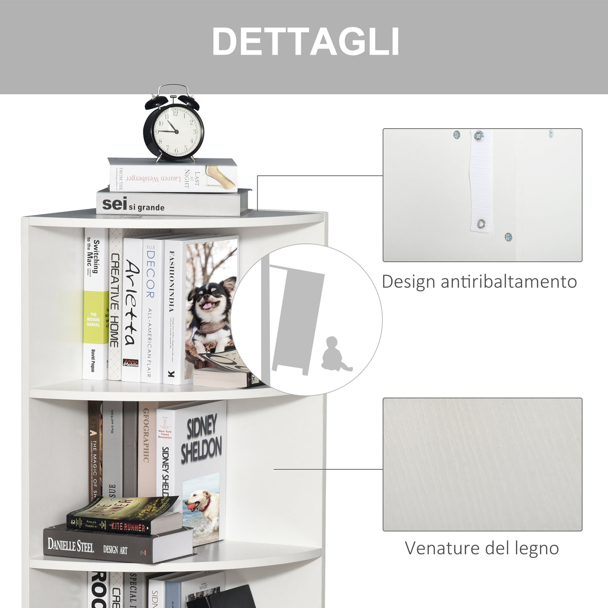 easycomfort easycomfort libreria ad angolo 4 ripiani a muro e parete 39.5x39.5x120cm bianco legno ean 8054144131085