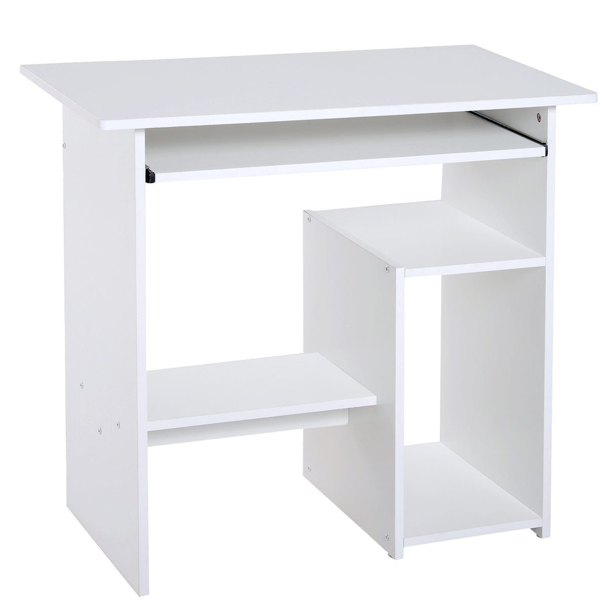 easycomfort easycomfort scrivania compatta con ripiani e mensola tastiera estraibile in legno 80x45x75cm bianco
