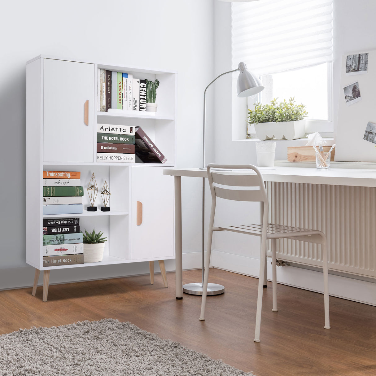 easycomfort easycomfort libreria scaffale multifunzionale salvaspazio con 2 porte da soggiorno pannelli particelle 80 x 23.5 x 123cm ean 8054144132976