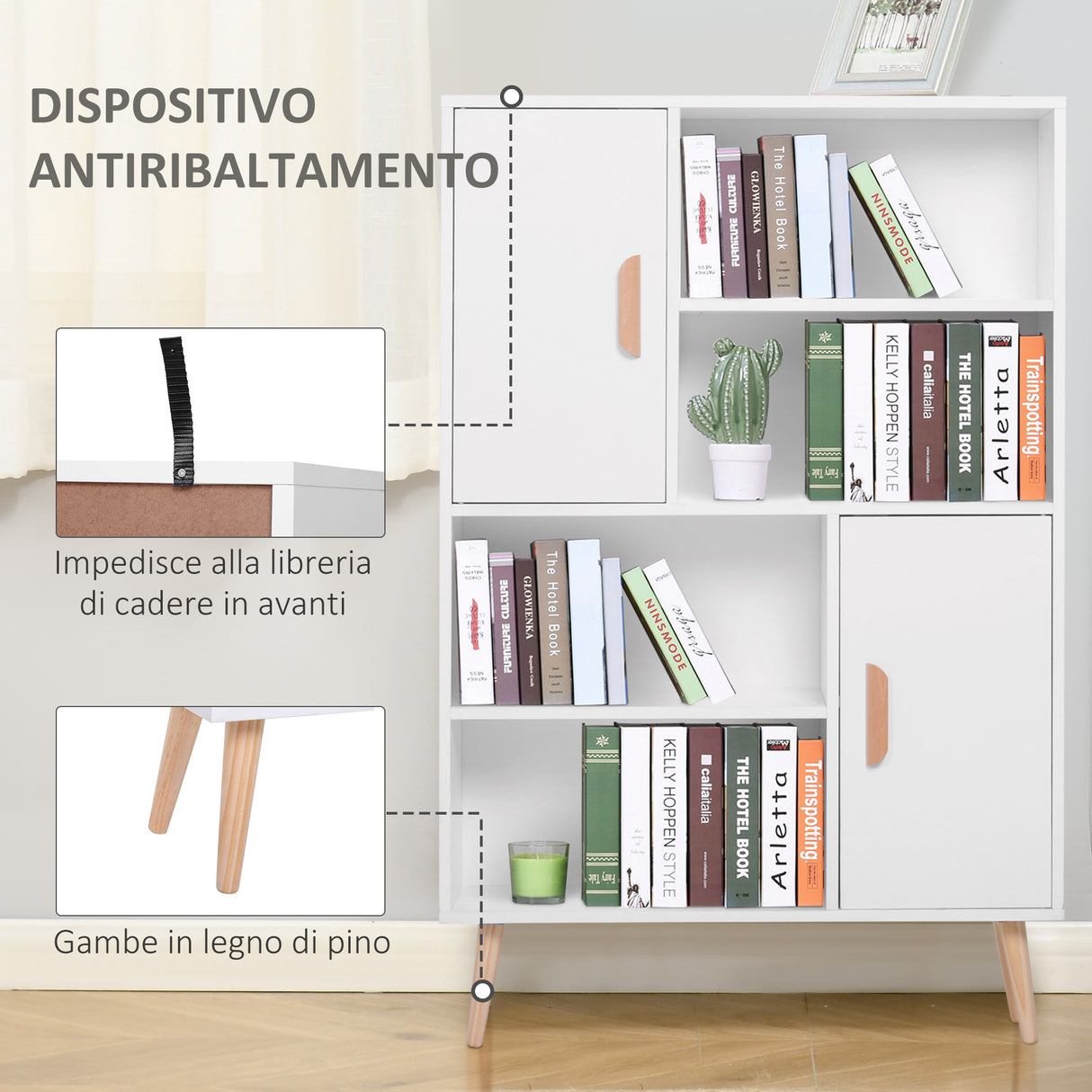 easycomfort easycomfort libreria scaffale multifunzionale salvaspazio con 2 porte da soggiorno pannelli particelle 80 x 23.5 x 123cm ean 8054144132976