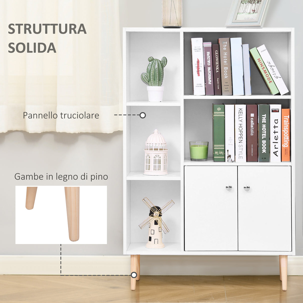 easycomfort easycomfort mobiletto libreria con piedini in legno di pino bianco 80 x 23 5 x 118cm ean 8054144130347