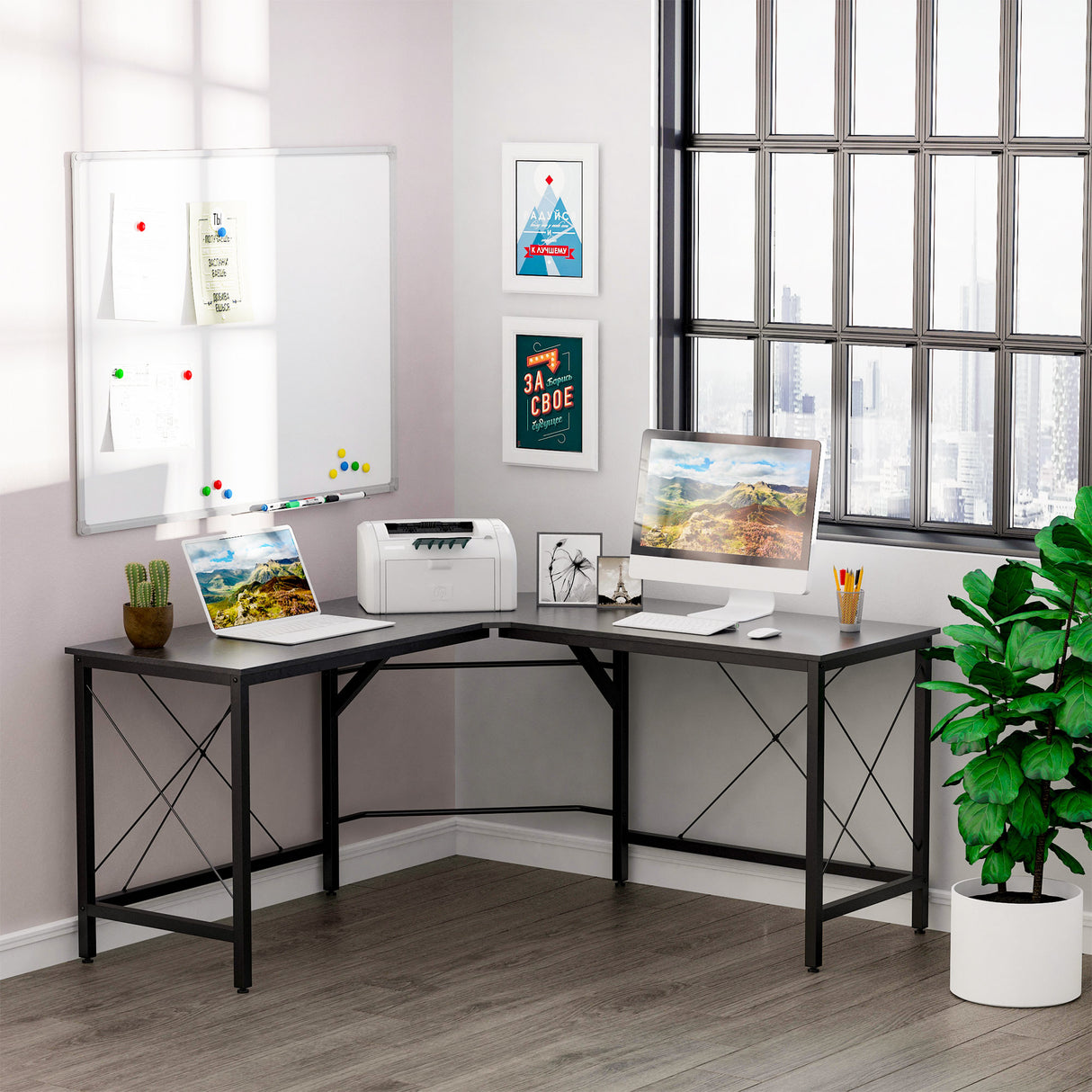 easycomfort easycomfort scrivania angolo spaziosa in legno e metallo nero ean 8054144134499