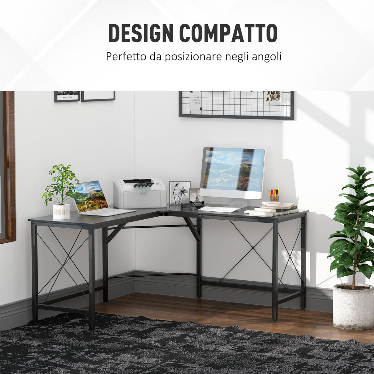 easycomfort easycomfort scrivania angolo spaziosa in legno e metallo nero ean 8054144134499