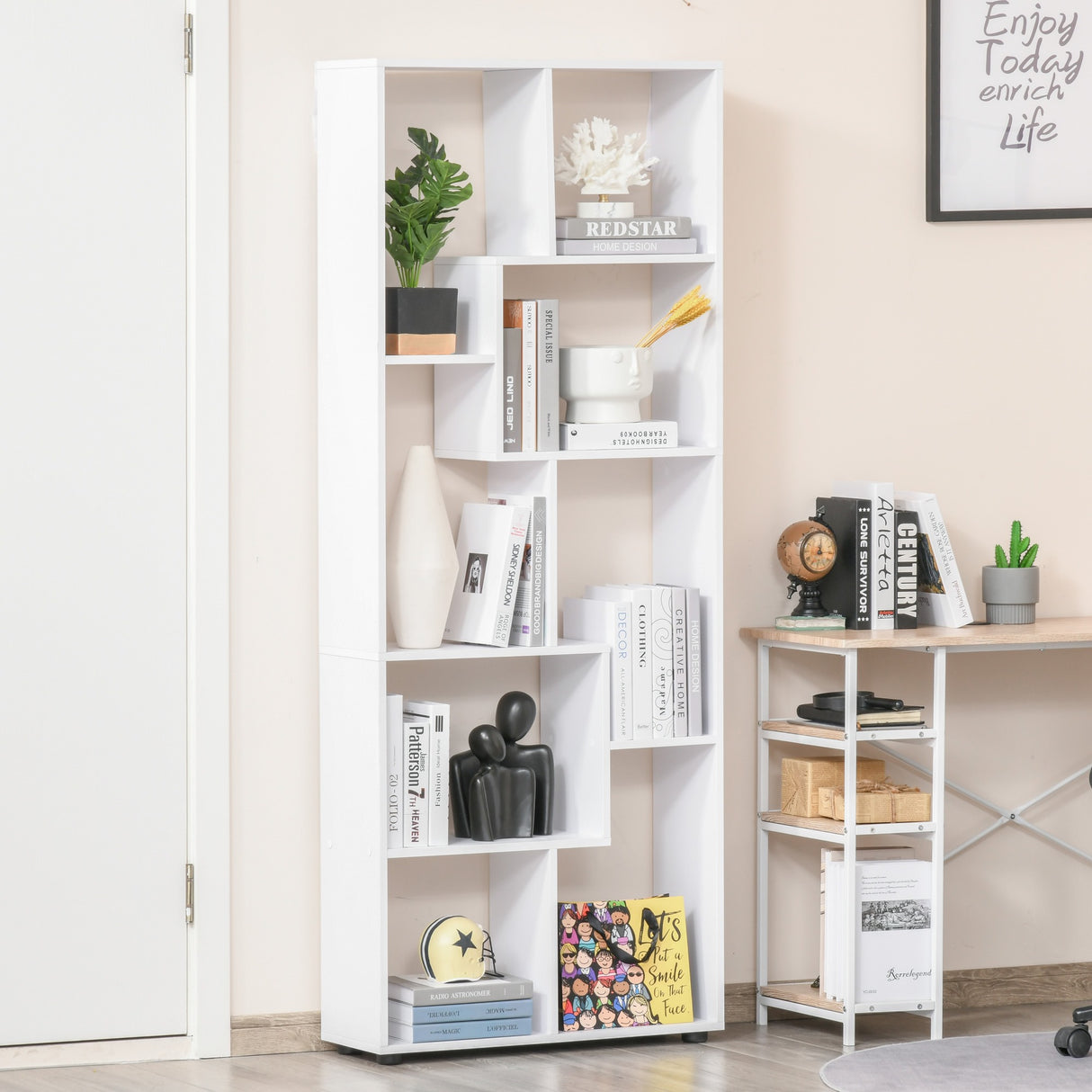 easycomfort easycomfort libreria di design a 8 ripiani in legno truciolare 70x24x178cm bianco