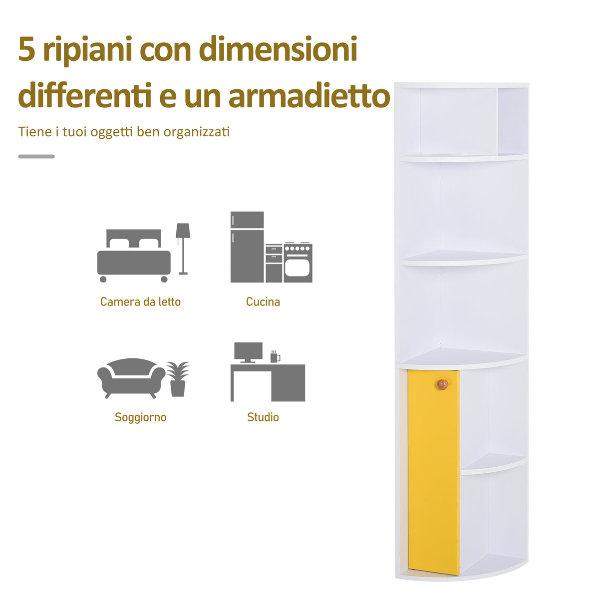 easycomfort easycomfort scaffale in legno angolare libreria a parete bianco con 5 ripiani e armadietto giallo 29 8x29 9x147cm ean 8054144132952