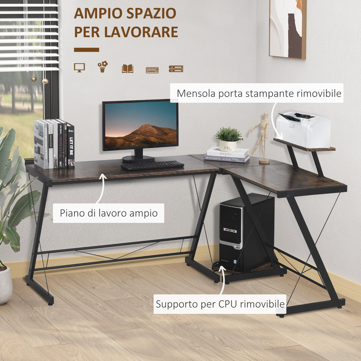 easycomfort easycomfort scrivania angolare reversibile per computer e pc in stile industriale per ufficio o camera in legno 155x115x91.5cm ean 8055776912721
