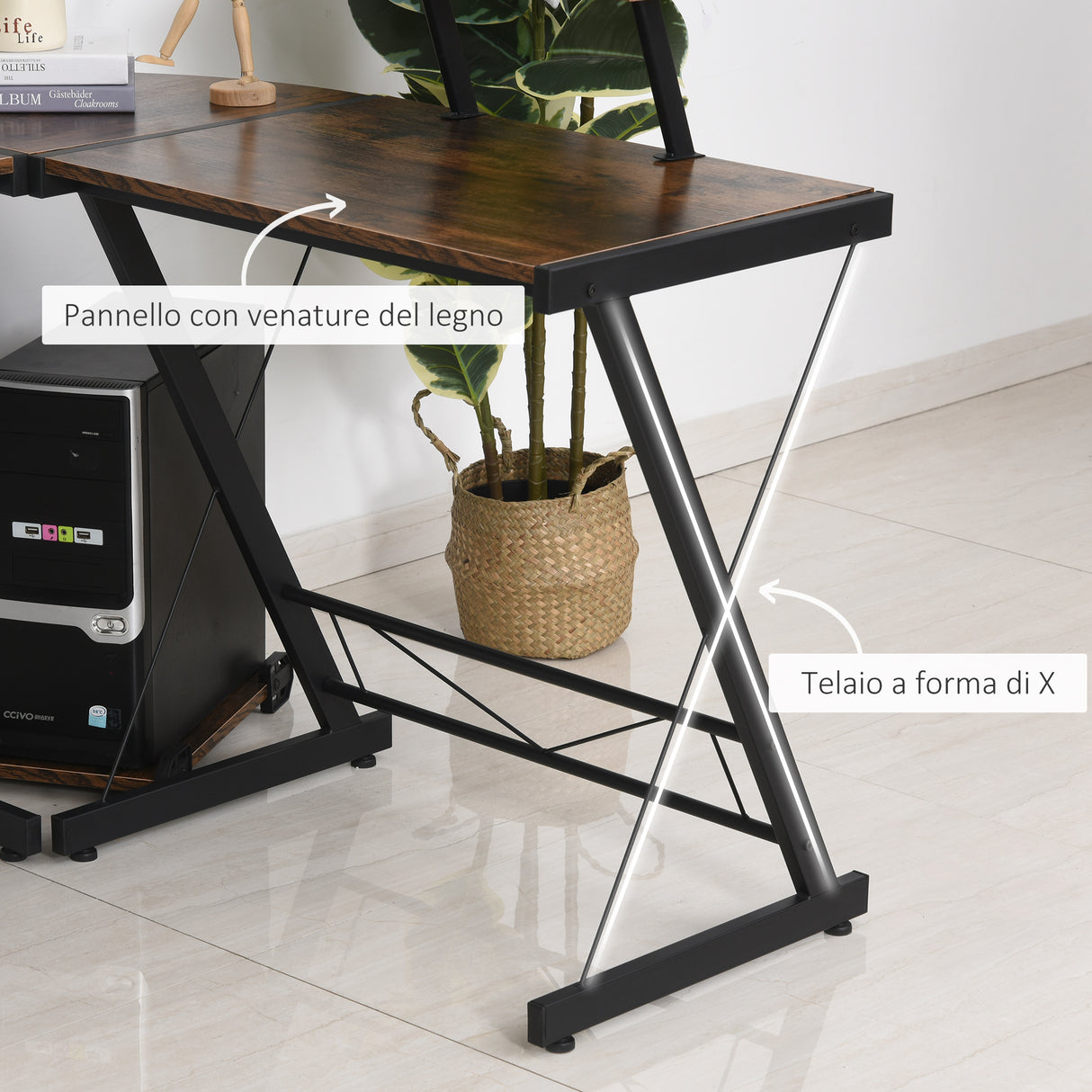 easycomfort easycomfort scrivania angolare reversibile per computer e pc in stile industriale per ufficio o camera in legno 155x115x91.5cm ean 8055776912721