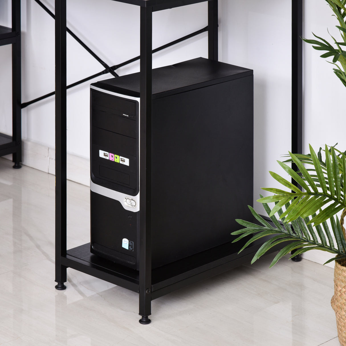 easycomfort easycomfort scrivania computer per ufficio con ripiani monitor e cpu nera 140x60x93cm ean 8054144131405