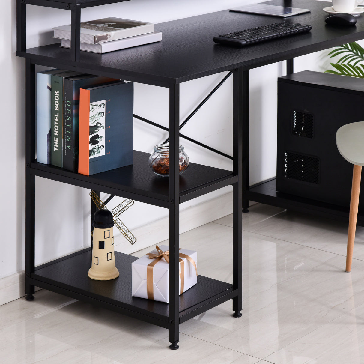 easycomfort easycomfort scrivania computer per ufficio con ripiani monitor e cpu nera 140x60x93cm ean 8054144131405