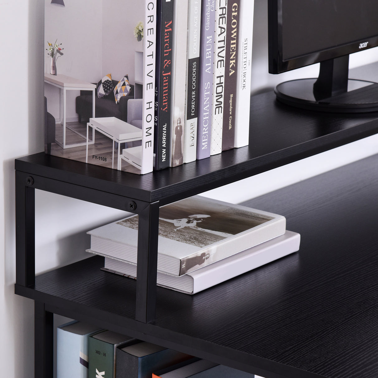 easycomfort easycomfort scrivania computer per ufficio con ripiani monitor e cpu nera 140x60x93cm ean 8054144131405