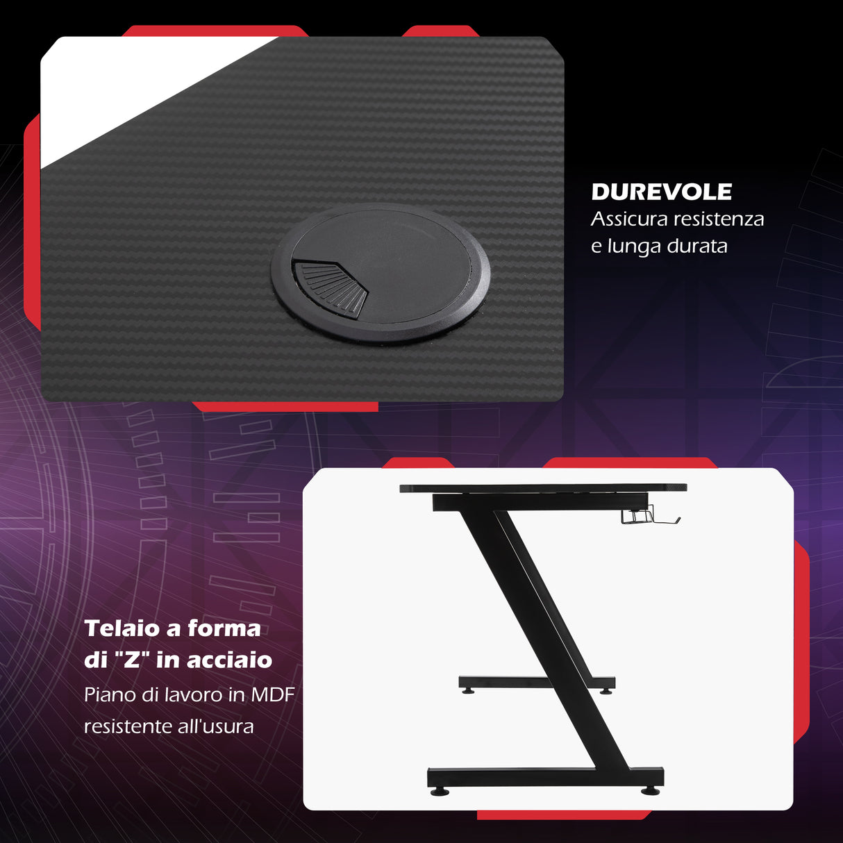 easycomfort easycomfort scrivania gaming con passacavi portabicchieri e gancio per cuffie nera ean 8054144130828