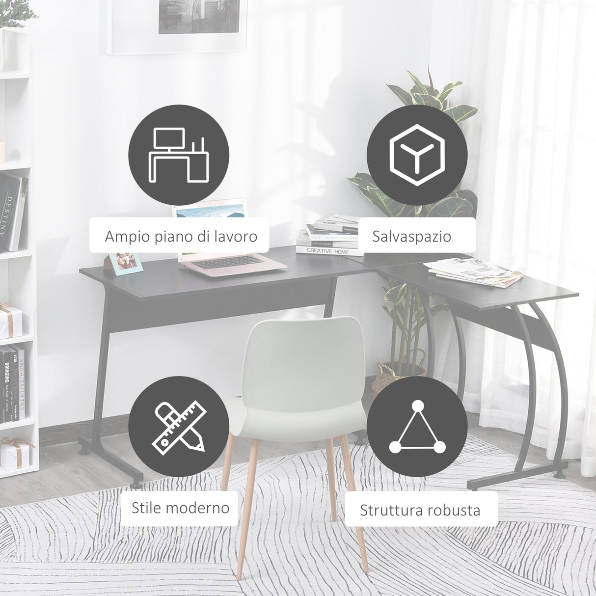 easycomfort easycomfort scrivania angolo in legno e metallo nera 112.5 x 152 x 74cm ean 8054144131795