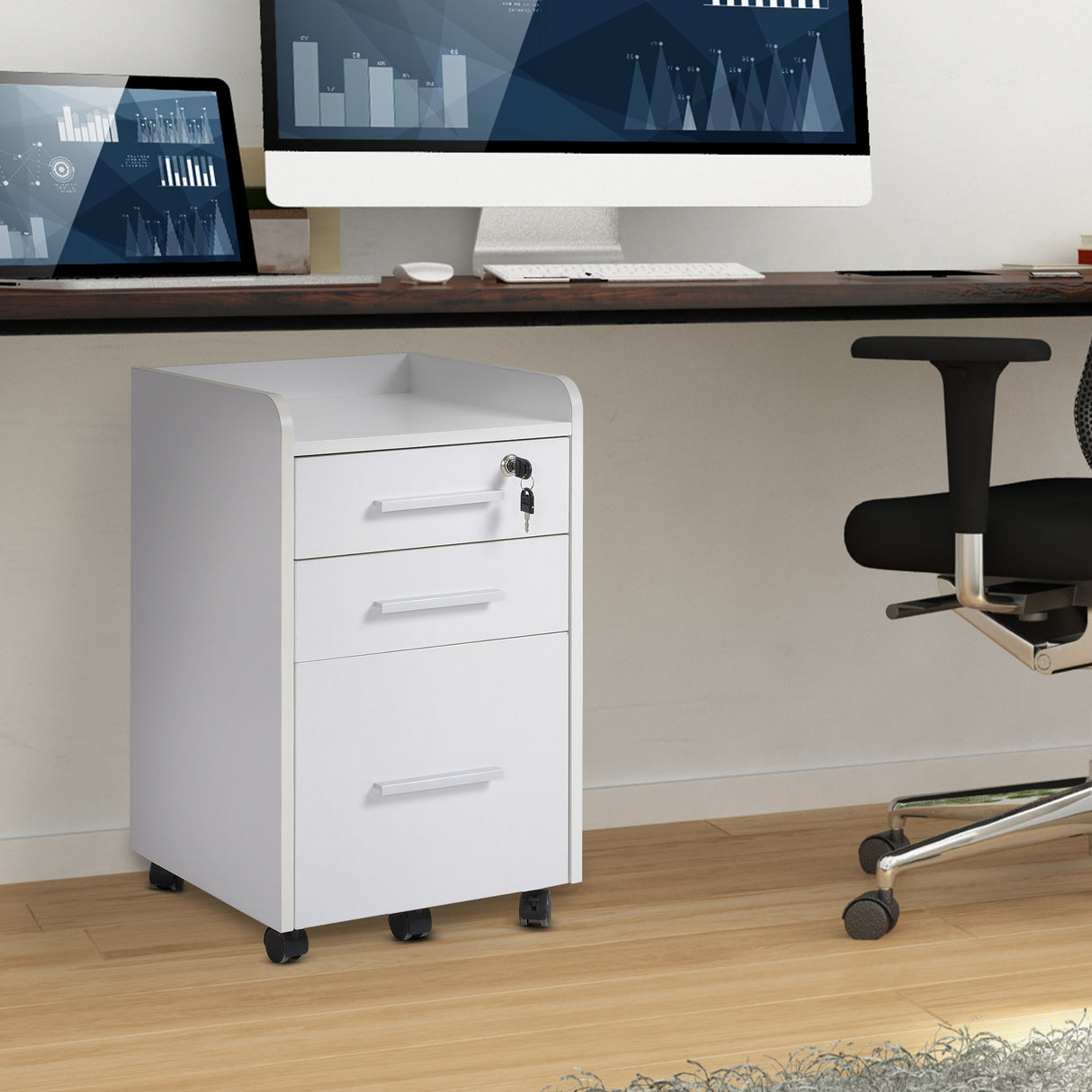 easycomfort easycomfort cassettiera da ufficio bianca in legno con chiavi e 3 cassetti ean 8054144130576