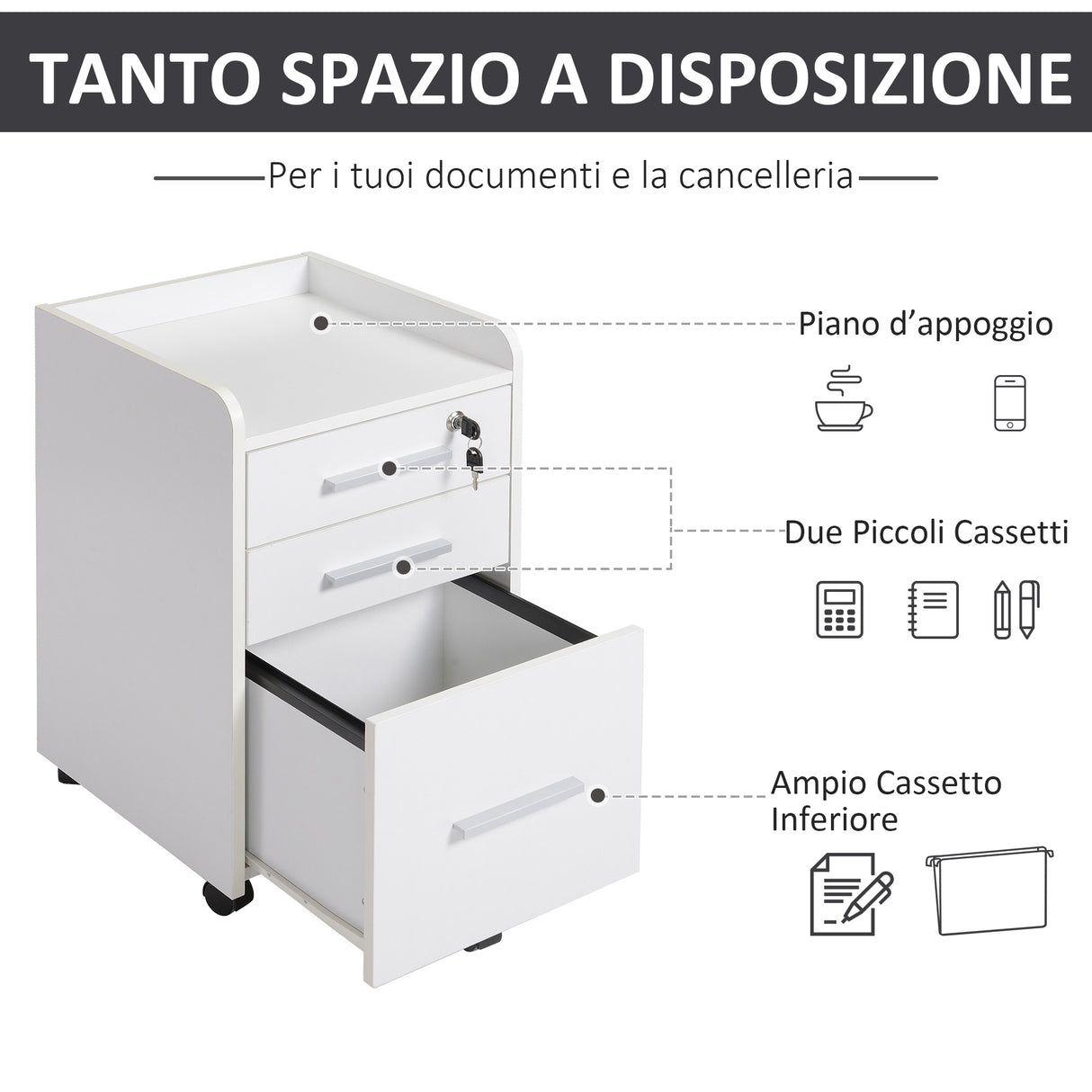 easycomfort easycomfort cassettiera da ufficio bianca in legno con chiavi e 3 cassetti ean 8054144130576