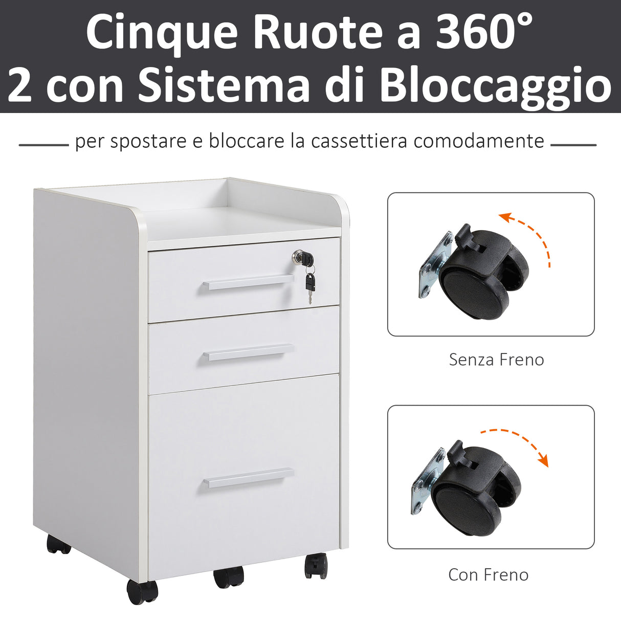 easycomfort easycomfort cassettiera da ufficio bianca in legno con chiavi e 3 cassetti ean 8054144130576