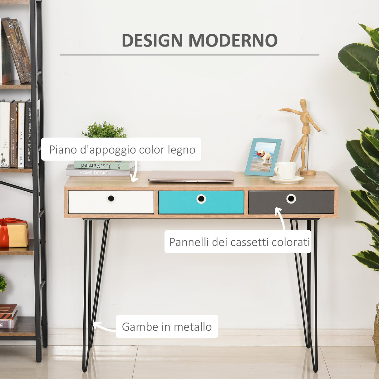 easycomfort easycomfort scrivania dal design nordico con 3 cassetti in legno e metallo ean 8054111849227