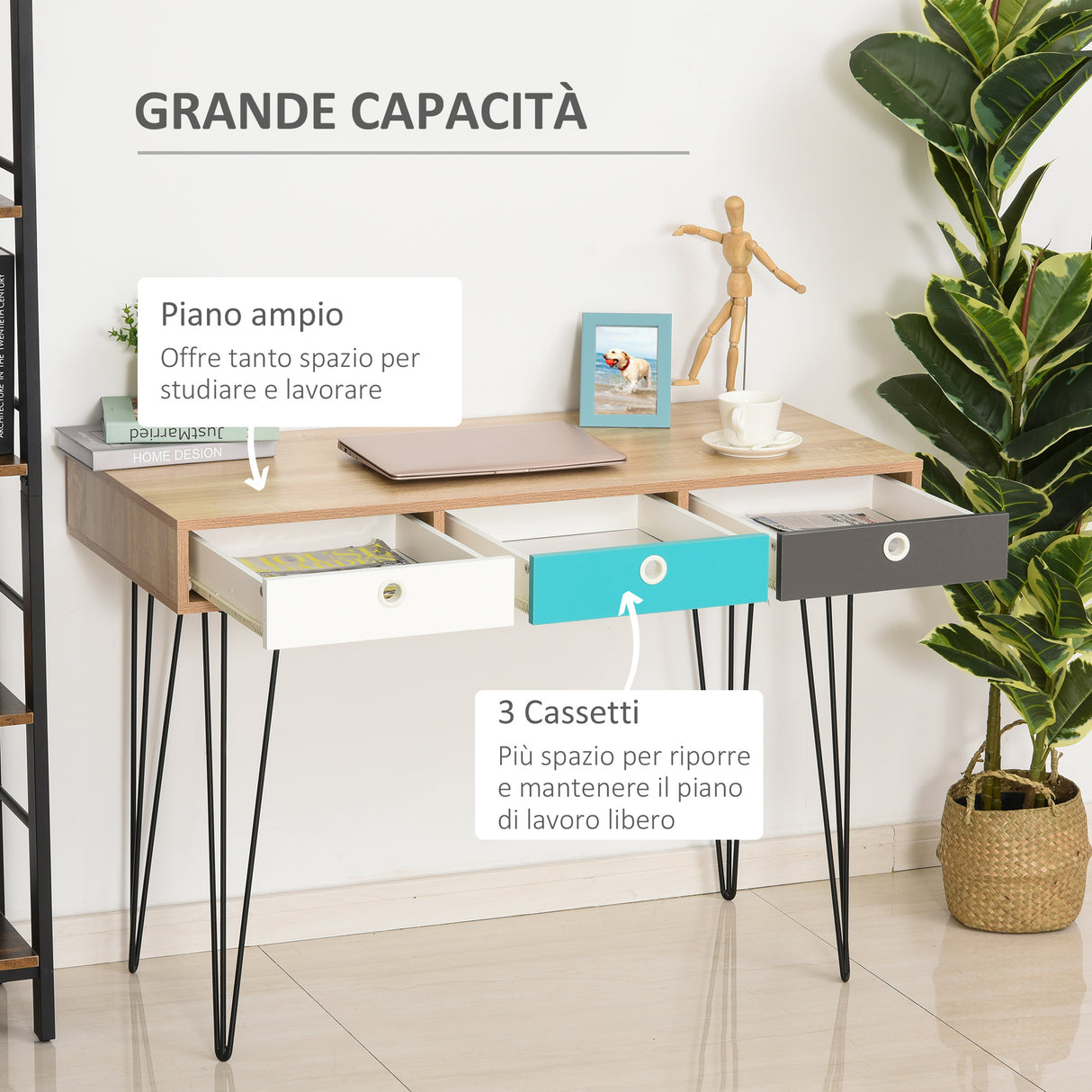 easycomfort easycomfort scrivania dal design nordico con 3 cassetti in legno e metallo ean 8054111849227