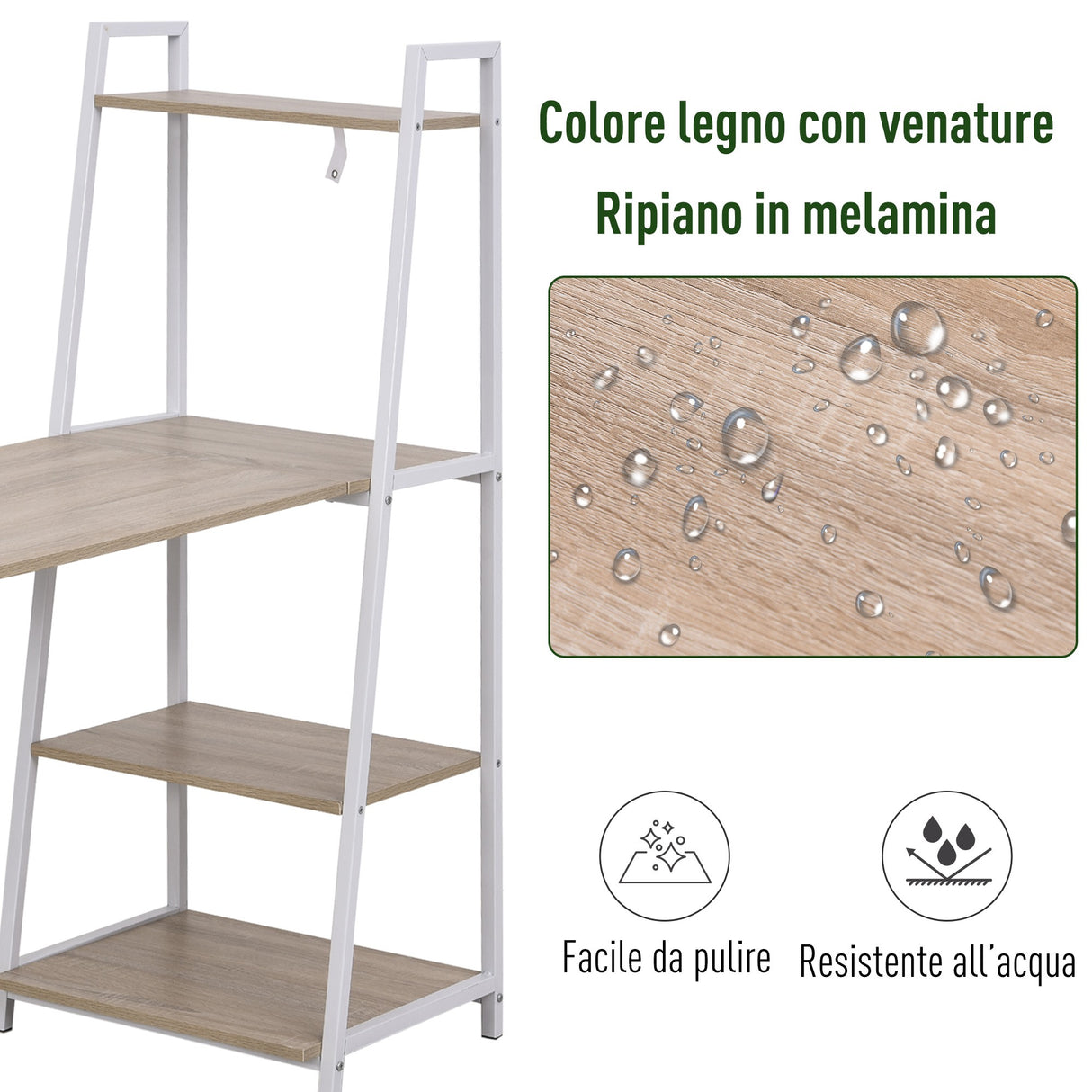 easycomfort easycomfort scrivania pieghevole con libreria salvaspazio in metallo bianco e rovere ean 8054144138176